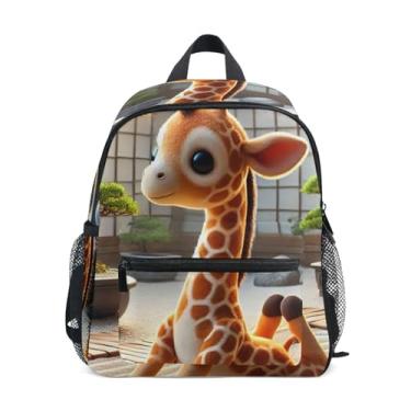 Imagem de GAIGEO Giraffe Yoga Cute Baby Backpack 10x4x12 In, Backpack for Toddler Girls with Water Bottle Pockets, Whistle Buckle