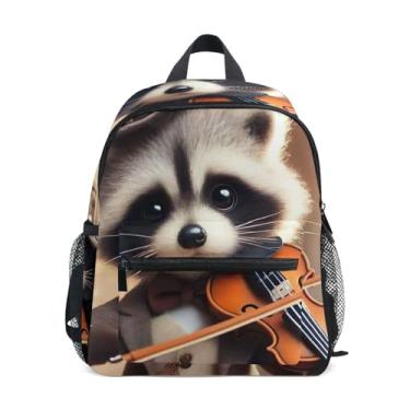 Imagem de GAIGEO Funny Victorian Raccoon Violin Toddlers Backpack Toddler Boys Backpack with Front Pocket, Safety Whistle for Ages 3-8