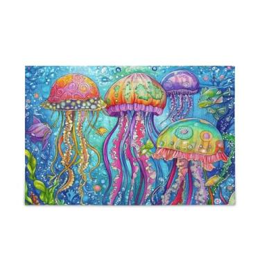 Imagem de Quebra-cabeça colorido vibrante de água-viva de madeira e papel, quebra-cabeças engraçados para adultos