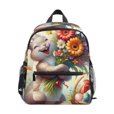 Imagem de Cute Rabbit Easter Bunny Backpacks for Kids 10x4x12 In, Small Boys Backpack with Water Bottle Pockets, Whistle Buckle