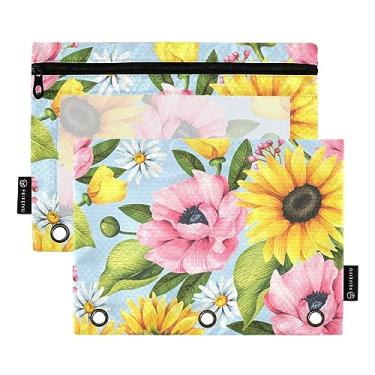 Imagem de Bolsa retrô de peixe coral com zíper para fichário de 3 anéis, bolsa de lápis com zíper, bolsa de escritório, pacote com 2, Girassol, margarida, one sizex2