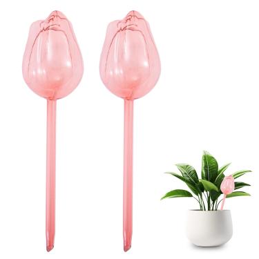 Imagem de Globos criativos de irrigação automática em forma de flor para plantas internas e externas – Lâmpadas automáticas de irrigação por gotejamento de PVC de 5 x 5 x 12,7 cm para férias – Sistema de