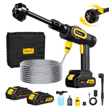 Imagem de RubroX Lava Jato Portatil Sem Fio 6 em 1, Lavadora de Alta Pressao Portatil Recarregavel 25 Bar, 200W, 6 Niveis Ajustaveis, 2 Baterias, Bivolt, para Carro, Moto, Bicicleta e Areas Externas