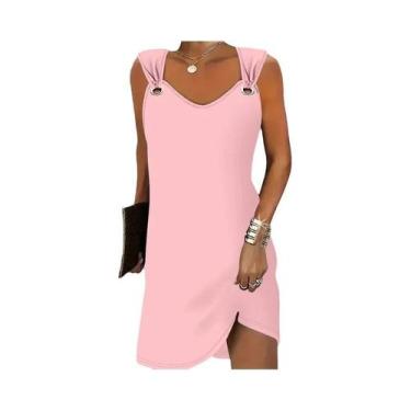 Imagem de Moda feminina casual cor sólida suspender vestido sem mangas verão sai