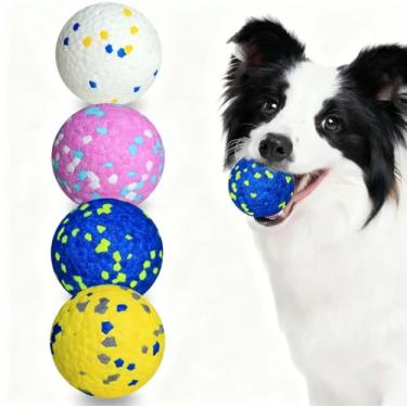 Imagem de Petinstinct Pacote com 4 bolas para cães, brinquedos indestrutíveis para cães de 7 cm para mastigadores agressivos, bolas de tênis alegres ao ar livre para cães, brinquedo flutuante interativo durável