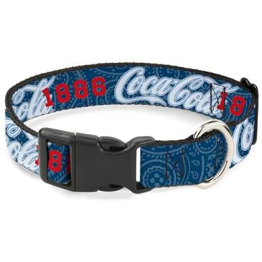Imagem de Coleira para animais de estimação The Coca-Cola Company, fivela de plástico para coleira de cachorro, logotipo escrito Coca Cola 1886 azul branco vermelho, 38 a 61 cm de largura