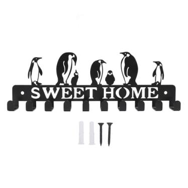 Imagem de Suporte de chave ganchos organizador fixado na parede ferro resistente acabamento fosco preto 10 ganchos para entrada corredor decoração do escritório em casa