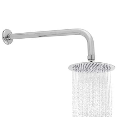 Imagem de Chuveiro Ducha Inox 304 Quadrada ou Redonda 15x15cm Cromada com Braço Tubo Inox 30cm(REDONDA)