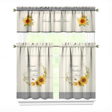 Imagem de Tapesb Conjunto de cortina e saia de cozinha de girassol com 3 peças engraçadas cortinas de janela pequenas sobre a pia essenciais para decoração de cozinha, quarto, lavanderia, 70 x 91 cm