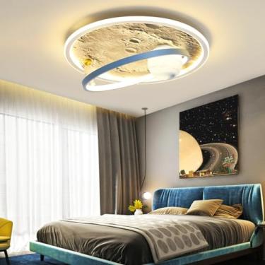Imagem de Luminária de teto LED dimerizável com cúpula de acrílico, design de lua e astronauta para quarto infantil, com controle remoto, para sala de estar e sala de estar.