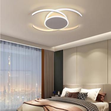 Imagem de Luminária de teto LED 80W dimerizável, moderna, preta, para sala de estar, com controle remoto, temperatura de cor de 3000K a 6000K, ideal para quarto, cozinha e sala de jantar (50cm).