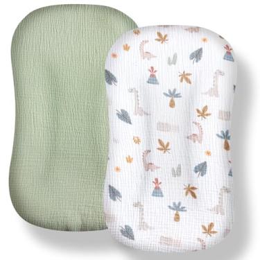 Imagem de TILLYOU Capa de espreguiçadeira de musselina, 100% algodão, capa para espreguiçadeira recém-nascida, pacote com 2 capas para bebês para meninos e meninas, apenas capa de dinossauro