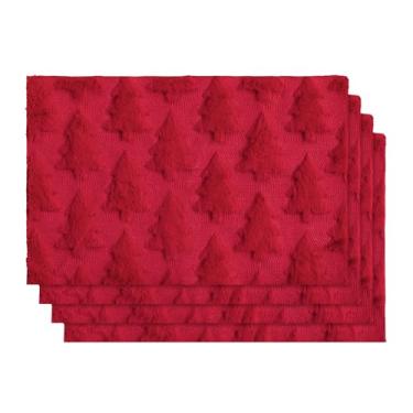 Imagem de Artoid Mode Jogo americano Xmax Trees vermelho de Natal, conjunto com 4, 30,5 x 45,7 cm de pelúcia macia de lã sintética para festas, cozinha, decoração de jantar