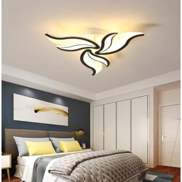 Imagem de Luminária de teto LED, regulável, para sala de estar, quarto, com controle remoto, design moderno e criativo em formato de flor, lustre de embutir para quarto (preto, 60 cm de diâmetro/22 W)