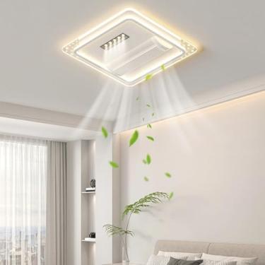 Imagem de Ventilador de teto LED moderno com rotação de 120°, iluminação e controle remoto, 100W/60W/55W, dimerizável, silencioso, ideal para quarto e sala de jantar (55 x 55 x 15 cm (quadrado)).
