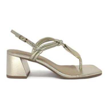 Imagem de Sandália Bottero Salto Grosso Médio Couro Metalizado Dourada-Feminino