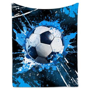 Imagem de Cobertor de futebol para meninos - Cobertores esportivos leves e macios para adultos e homens - Presentes com tema de futebol para jogadores de equipe - 152 x 203 cm para sofá de cama