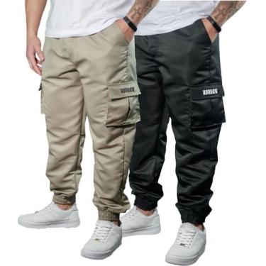 Imagem de Kit 2 Calça Jogger Bolsos Cargo Corta Vento Masculina Skate - Hunter C