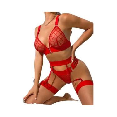 Imagem de Conjunto De Lingerie Sexy Feminina Com Sutiã Transparente E Calcinha, 