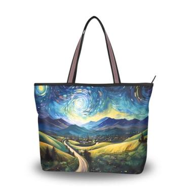 Imagem de ALAZA Bolsa feminina paisagem noite estrelada bolsa bolsa de ombro grande capacidade M