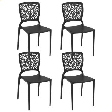 Imagem de Kit 4 Cadeiras Tramontina Joana Preta em Polipropileno e Fibra de Vidro 92058/009