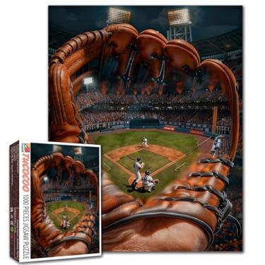 Imagem de Quebra-cabeça de 1000 peças para adultos, luva mágica de beisebol, jogador de beisebol no estádio, 1000 peças, jogos, bola, pintura esportiva, decoração de parede, caverna, faça você mesmo, artesanato