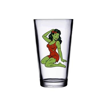 Imagem de Hat Shark Copo de cerveja sexy Pin-Up Girl Lady, vidro transparente, 473 ml, 100% seguro para lava-louças, tema retrô vintage (Sexy Zombie Babe Lady Pin-Up)
