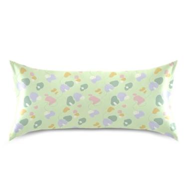 Imagem de Wassud Fronha de cetim com formas verdes macias para cabelo e pele, fronhas de seda lisa, king size, respirável, com fecho de envelope