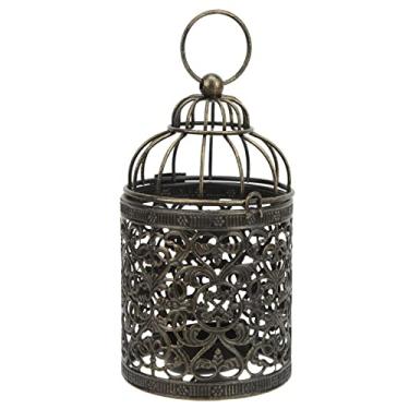 Imagem de Suporte de vela de ferro vintage europeu retrô resistente à ferrugem estilo elegante suporte de luz de chá de metal para decorações de festa no terraço ao ar livre peça central de (Pincel B dourado)