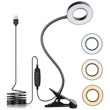 Imagem de Luminária de mesa USB criativa – pescoço de ganso flexível, luz de leitura com clipe regulável em 3 cores para estudantes