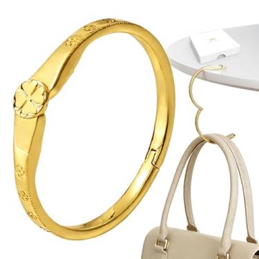 Imagem de MAGTOBO Pulseira feminina de trevo da sorte banhada a ouro 18 quilates 2 em 1, gancho de bolsa para mesa, portátil, suporte de bolsa premium com caixa de presente, acessório antiderrapante para bolsa