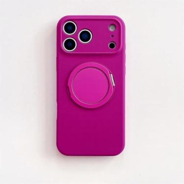 Imagem de SFDSUH Capa de celular magnética com suporte giratório 360° para iPhone 16 Pro, feita de silicone macio e protetora (para iPhone 16 Pro/Rosa claro)