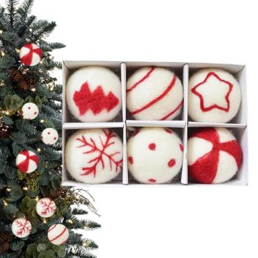 Imagem de Bolas de enfeites de feltro de lã, pingente de Natal de bolas de feltro - Conjunto de 6 enfeites de árvore de bola de fio feltrado - Decorações elegantes da bola dos ofícios, decoração decorativa da b