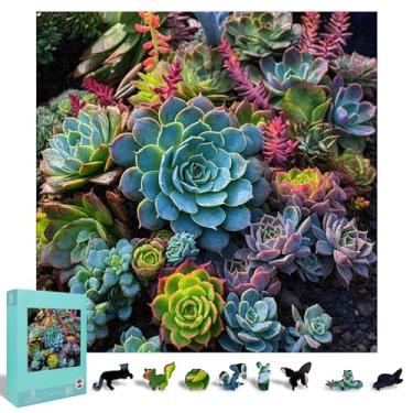 Imagem de Mys Aurora Quebra-cabeças de madeira para adultos, caixa de presente exclusiva em formato de suculenta com 200 peças, belos jogos divertidos para amantes de quebra-cabeças, presentes de quebra-cabeça