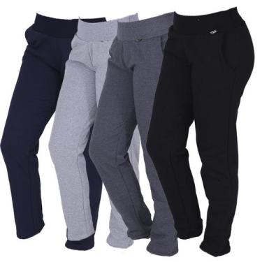 Imagem de Kit 4 Calças Feminina Moletom Algodão Quentinha  - ROCCA,  G, Preto