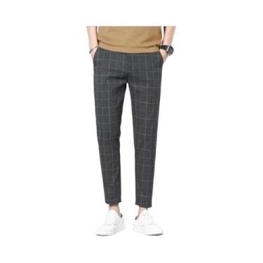 Imagem de Calças Masculinas Slim Fit Xadrez Para Negócios E Viagens Estilo Europ