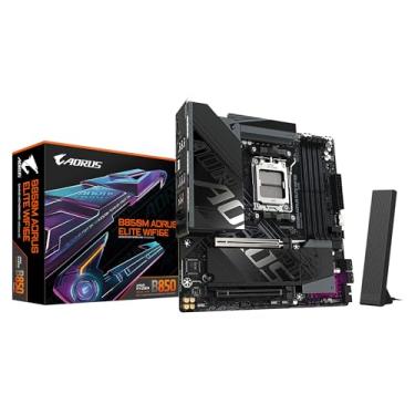 Imagem de GIGABYTE Placa-mãe B850M AORUS ELITE WIFI6E - CPUs AMD Ryzen 9000 Series, 12+2+2 fases VRM, até 8200MHz DDR5 (OC), 1xPCIe 5.0 + 1xPCIe 4.0 M.2, WIFI 6E, LAN 2.5GbE, USB 3.2 Gen 2