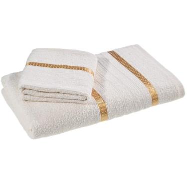 Imagem de Jogo de Toalhas 2/4 Peças - 100% Algodão, Alta Absorção, Para Banho e Rosto, Grande Laune, Ideal para Ambientes Domésticos (Pérola - 1 Banho e 1 Rosto)