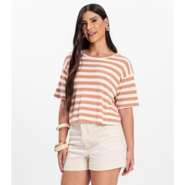 Imagem de T- Shirt Feminina Canelada Infinita Cor Marrom, G, Marrom