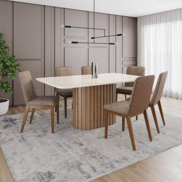 Imagem de Conjunto Mesa Solana 160cm com Vidro 06 Cadeiras Pietra Marrom/Off White/Caramelo/Cacao