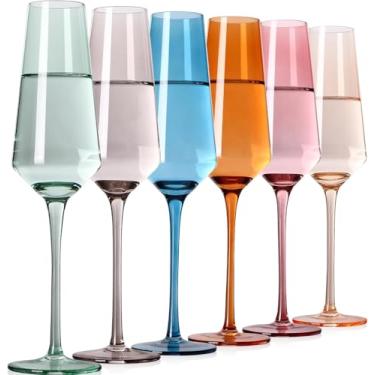 Imagem de TrophyToast Conjunto de 6 Taças de Champanhe Coloridas, Grandes 8 Oz - Taças de Vinho de Cristal, Sem Chumbo - Ótimo para Festas e Entretenimento
