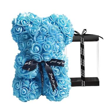 Imagem de Wswqop Urso Floral com Caixa de Presente: Lindo Urso de Espuma com Flores Artificiais de Rosas, Urso de Pelúcia com Rosas para Esposa, Namorada, Amante Ou Pr, Azul claro