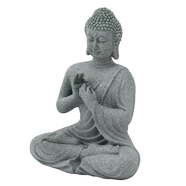 Imagem de BAFOVY Estátua de Buda, Escultura de Arenito Verde para Decoração de Casa, Ornamento de Sala de Meditação, Decoração de Pátio de Sala de Estar, Acessório de Paisagem de Tanque de Peixes (7135K-01)