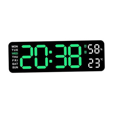 Imagem de Wswqop Relógio de Parede Digital, Relógio de Mesa, para Pendurar, com Data E Temperatura, Dia Da Semana, Relógio de Parede LED, Decoração de Parede, Relógio, verde claro branco, Tamanho real