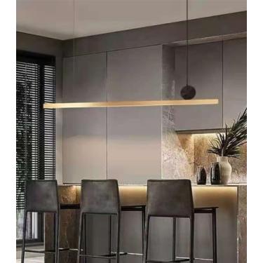 Imagem de Luminária pendente LED para mesa de jantar, altura ajustável, estilo lustre moderno linear, com intensidade regulável, ideal para sala de estar, escritório, sala de jantar, cozinha (Dourada,