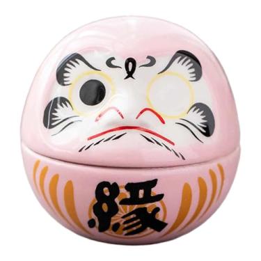 Imagem de Bothyi Pequena boneca Daruma de cerâmica japonesa, peça decorativa colecionável para mesa, miniatura de arte escultural para o Ano, Rosa
