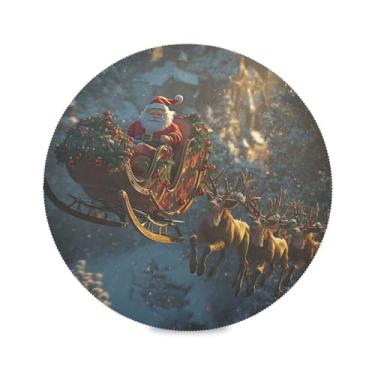 Imagem de STAYTOP Papai Noel faz jogos americanos redondos de trenó 6 peças, tapetes de mesa antiderrapantes fáceis de limpar para casa, cozinha, churrasco, festa, decoração de mesa