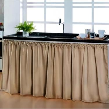 Imagem de Cortina Pia Cozinha Moderna Elegante 1,40 x 80 Decoração Balcão Tanque Tecido Oxford(Cortina Pia BEGÊ,3 UNIDADES)