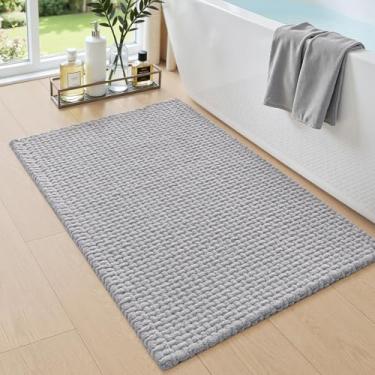 Imagem de DEXI Tapetes de banheiro 40 x 61 cm, tapete de banho lavável antiderrapante, tapete de chenille absorvente com suporte de borracha, tapete grosso ultra macio para banheira e chuveiro, cinza claro