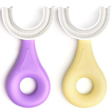 Imagem de Escova de Dentes em U Infantil 2 PCS - Escova de Dentes Infantil com Cabeça de Escova de Silicone Macia de Grau Alimentar, Escova de Dentes para Crianças de 2 a 6 anos, Limpeza Oral de 360°